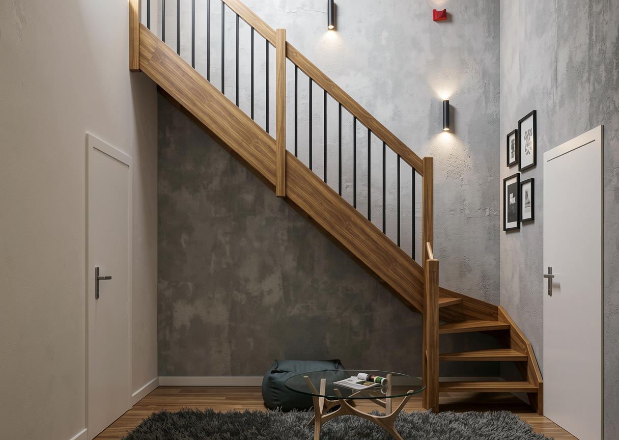 Schody Brick — detal: Podział balustrady słupkiem pośrednim